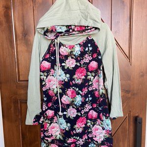Floral and Mint Double Hood Hoodie